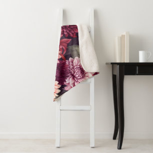 Couverture Sherpa Aquarelle Rouge rose Dahlia Motif Design
