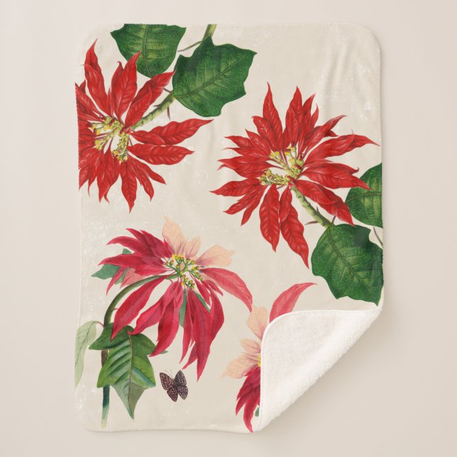 Couverture Sherpa Aquarelle rouge rustique Poinsettia Flore Verdure (Devant)