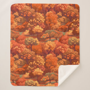 Couverture Sherpa Aquarelle rustique chaude arbres automnaux Boho