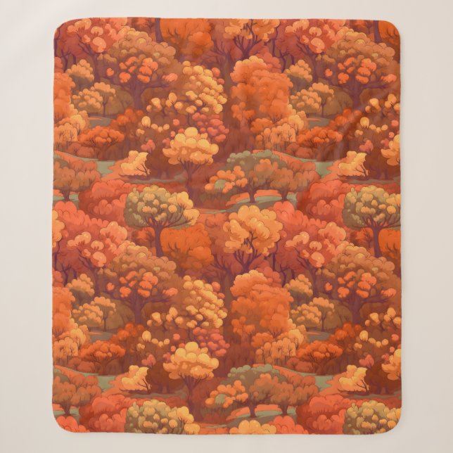 Couverture Sherpa Aquarelle rustique chaude arbres automnaux | Boho  (Devant)