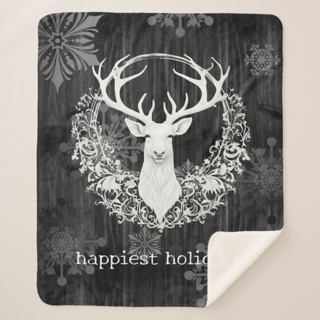 Couverture Sherpa Aquarelle rustique renne blanc (Devant)