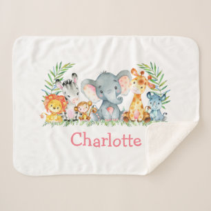 Couverture Sherpa Aquarelle Safari bébé animaux éléphant