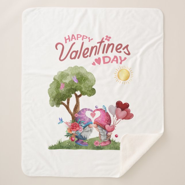 Couverture Sherpa Aquarelle Saint Valentin Gnome Couple (Devant)