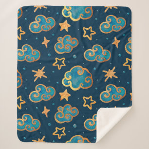 Couverture Sherpa Aquarelle sans couture motif avec la lune, étoiles