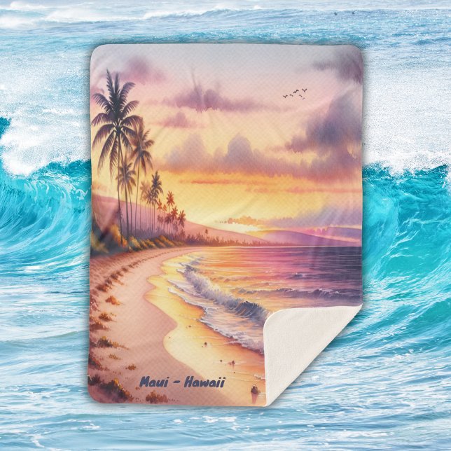 Couverture Sherpa Aquarelle Sketch Maui Hawaii Coloré | (Créateur téléchargé)
