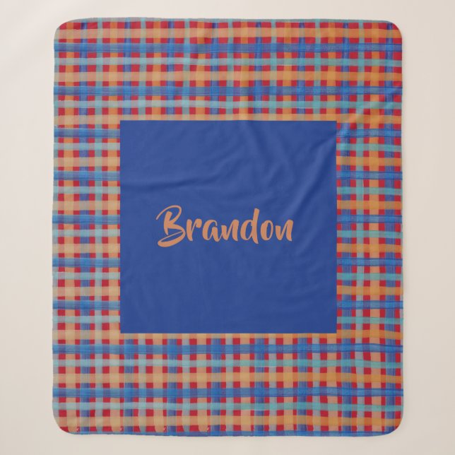 Couverture Sherpa Aquarelle Tartan Monogrammé Peint à la main (Devant)