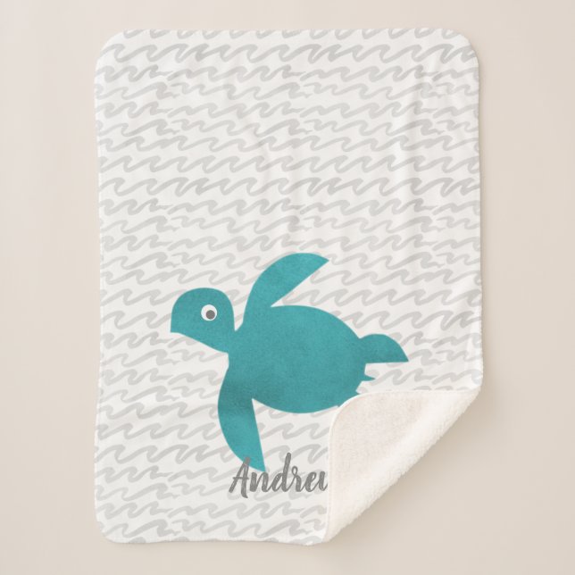 Couverture Sherpa Aquarelle Tortue marine Shibori Wave (Devant)