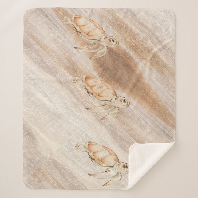 Couverture Sherpa Aquarelle Tortues de mer sur la plage Mer Océan (Devant)