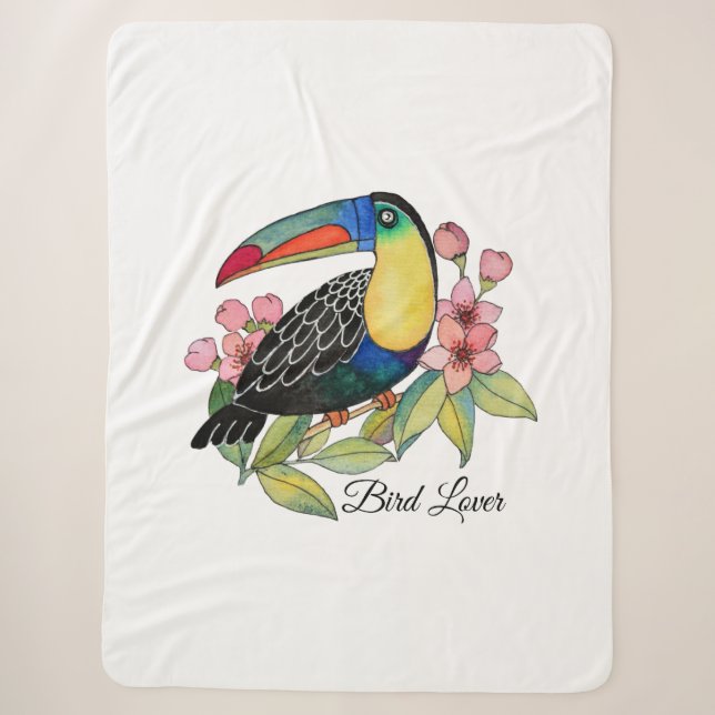 Couverture Sherpa Aquarelle Toucan Bird Avec Fleurs (Devant)