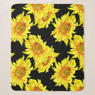 Couverture Sherpa Aquarelle tournesol noir sans couture Motif