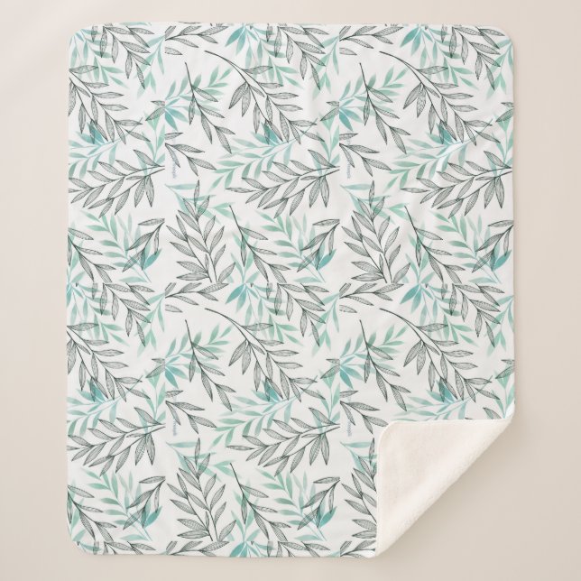 Couverture Sherpa Aquarelle Vert feuillage Botanique Feuilles (Devant)