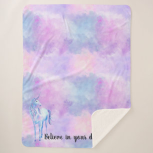 Couverture Sherpa Aquarelle violette Unicorn Croire
