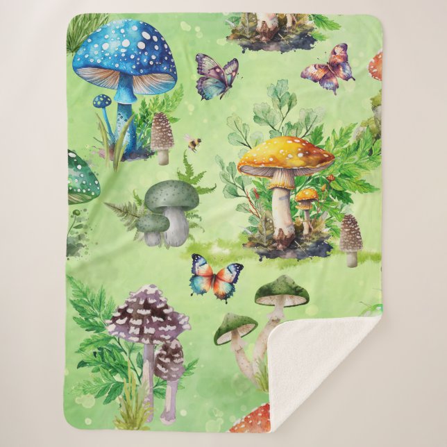 Couverture Sherpa Aquarelle Whimsical Mushroom Garden (Devant)