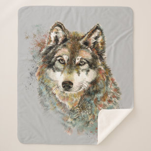 Couverture Sherpa Aquarelle Wolf Faune Animal Nature Art