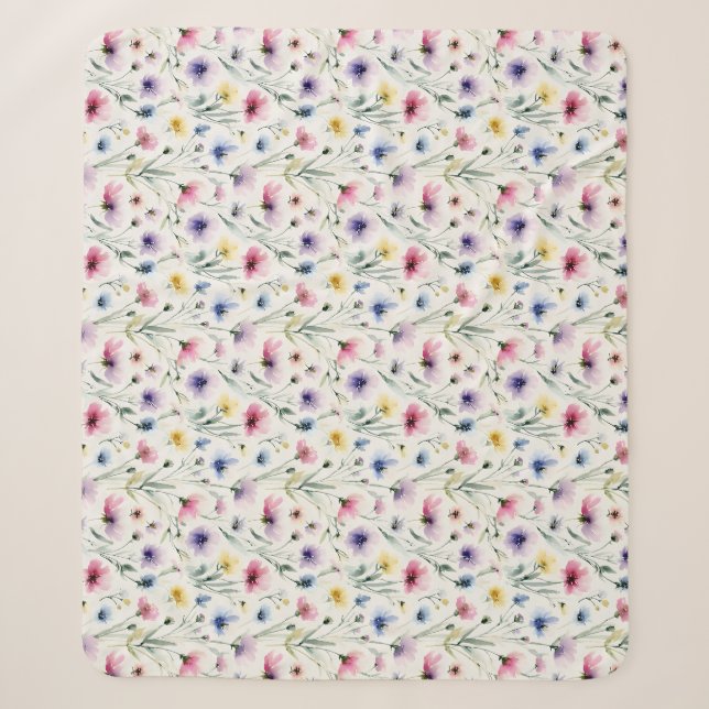Couverture Sherpa Aquarelles Florales (Devant)