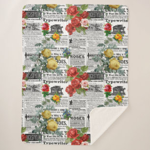 Couverture Sherpa * AR23 Roses Fleurales Fleur Papier Journal Vintag