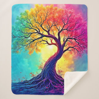 Couverture Sherpa Arbre Arc-en-Ciel : Racines d'Espoir Infini Art