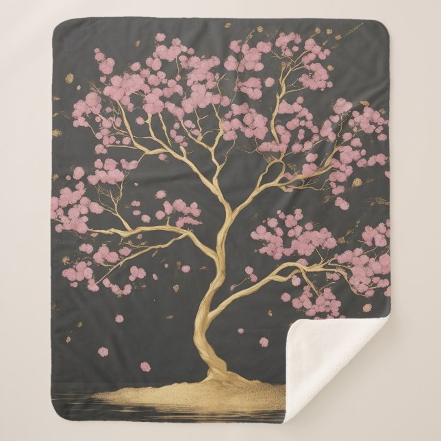 Couverture Sherpa Arbre cerise en fleurs (Devant)