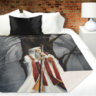 Couverture Sherpa Arbre de chêne corbeau sorcier blanc mystique fant