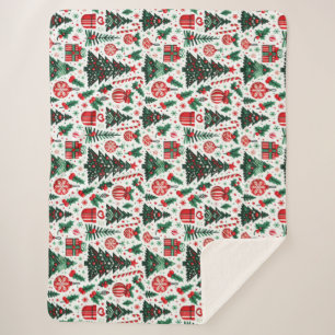 Couverture Sherpa Arbre de Noël, cadeaux, sucre de canne