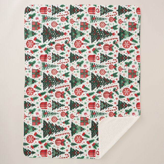 Couverture Sherpa Arbre de Noël, cadeaux, sucre de canne (Devant)