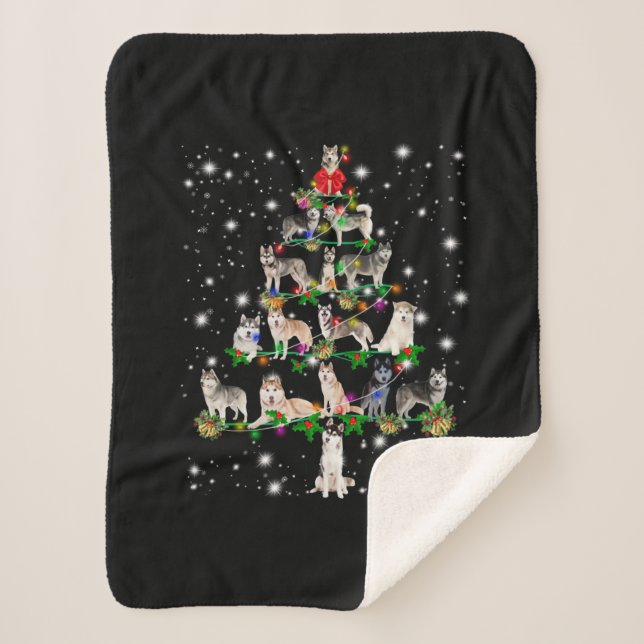 Couverture Sherpa Arbre De Noël Husky Couvert De Flamme De Feu (Devant)
