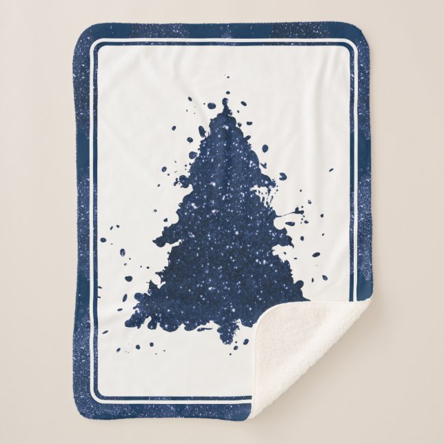 Couverture Sherpa Arbre de Noël Moody | Classy Navy Blue Splatter (Devant)