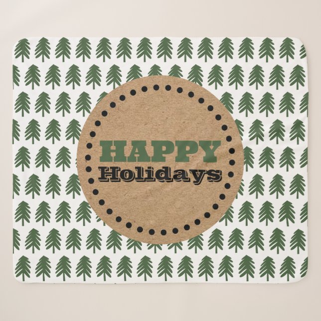 Couverture Sherpa Arbre de Noël vert et blanc moderne (Devant (Horizontal))