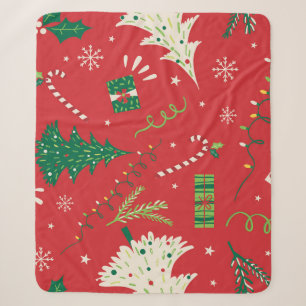 Couverture Sherpa Arbre de Noël vintage : design ornemental.