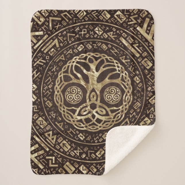 Couverture Sherpa Arbre de vie - Yggdrasil avec Trinity Knot (Devant)