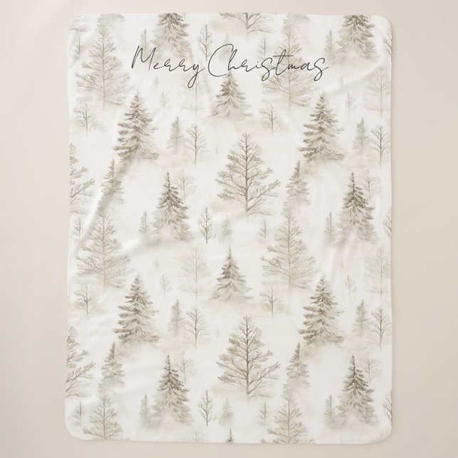 Couverture Sherpa Arbres de Noël Crème Chic (Devant)