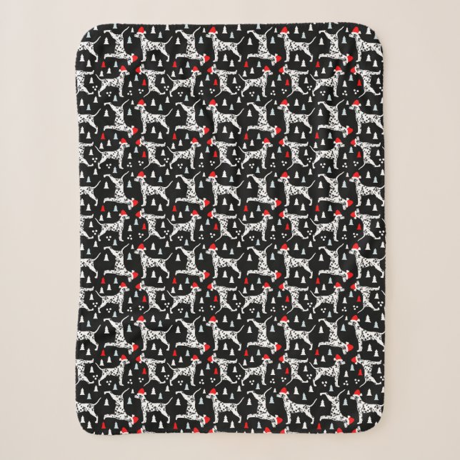 Couverture Sherpa Arbres de Noël de Dalmatie Santa Hat Chien noir do (Devant)