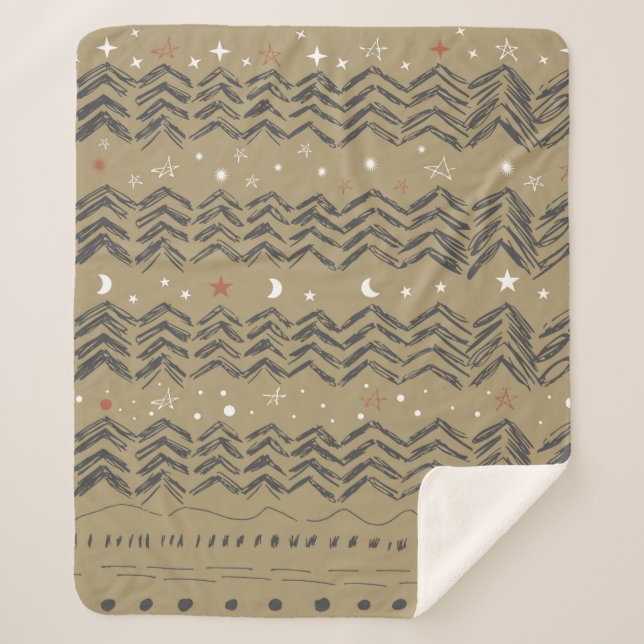 Couverture Sherpa Arbres de Noël, étoiles et flocons de neige en rou (Devant)