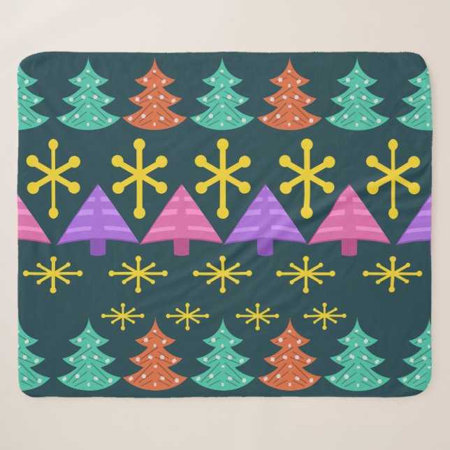 Couverture Sherpa Arbres de Noël kitsch de l'ère atomique sombre (Devant (Horizontal))