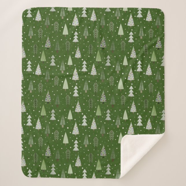 Couverture Sherpa Arbres de Noël modernes Motif vert (Devant)