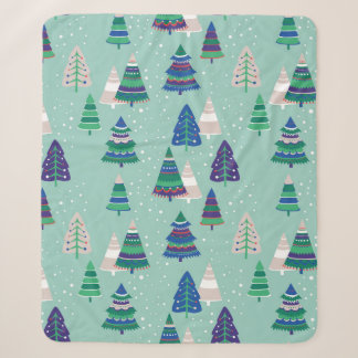 Couverture Sherpa Arbres de Noël sur un arrière - plan bleu