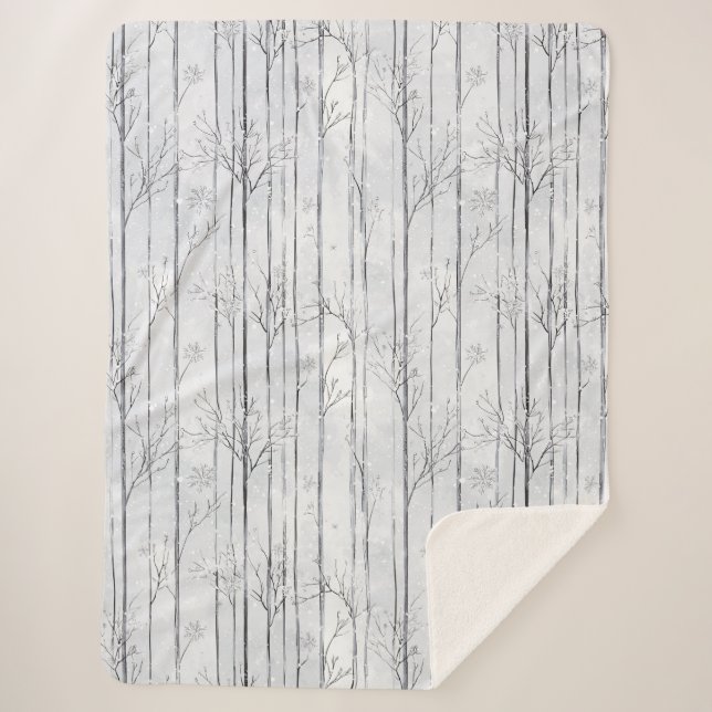 Couverture Sherpa Arbres flocons de neige gris argent   (Devant)