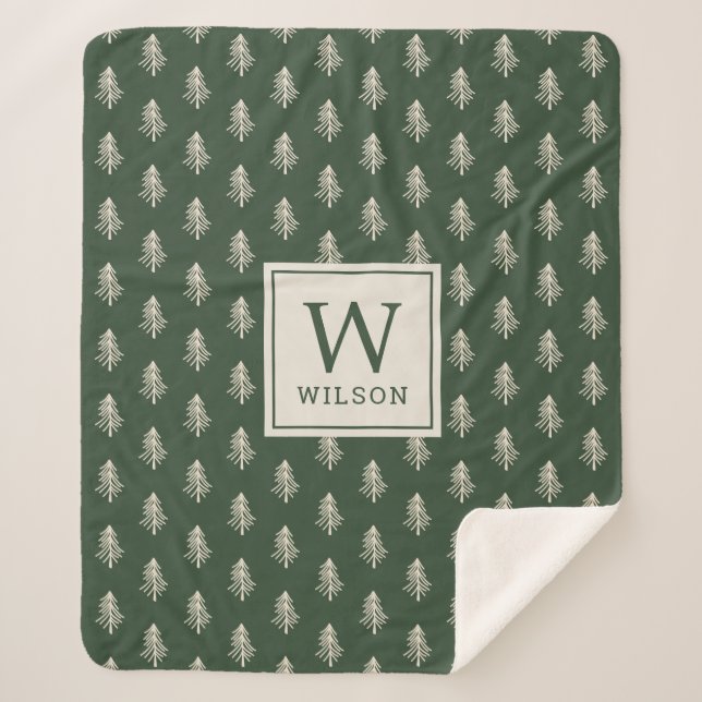 Couverture Sherpa Arbres Pins Rustiques Nom de Famille Monogramme No (Devant)