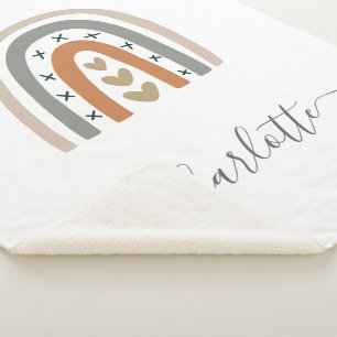 Couverture Sherpa Arc-en-ciel beige gris blanc boho pépinière mignon