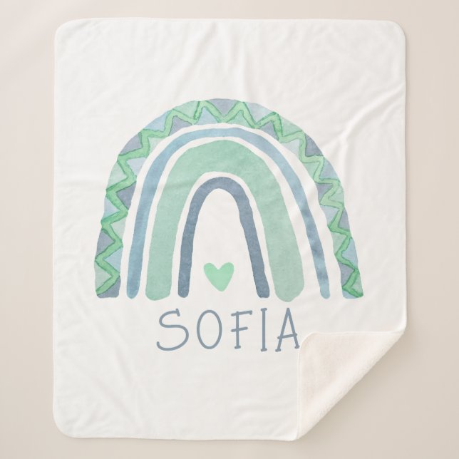 Couverture Sherpa Arc-en-ciel bleu et vert à la menthe (Devant)