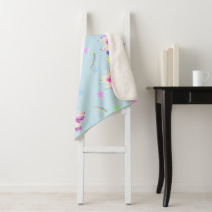 Couverture Sherpa arc-en-ciel mignon Unicorne étoiles dégradé motif