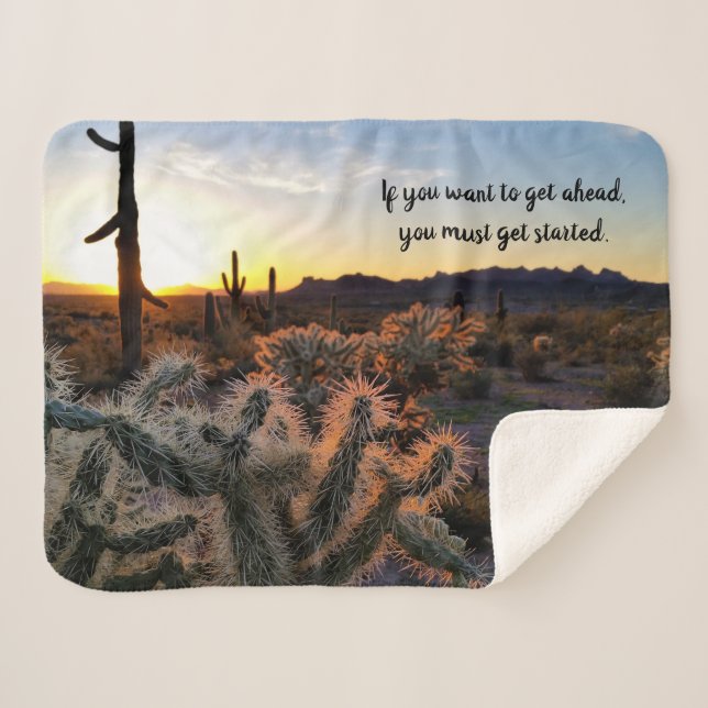Couverture Sherpa Arizona Desert Sunset Cactus Inspiration Dire (Devant (Horizontal))