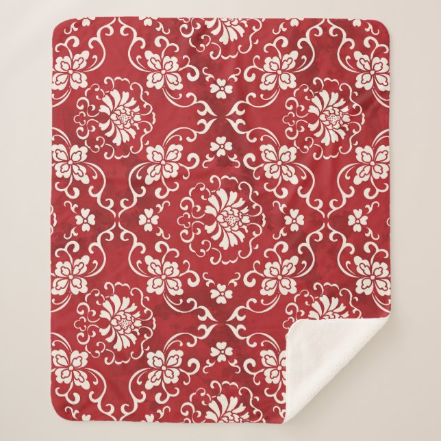 Couverture Sherpa Arrière - plan chinois en spirale rouge fleur. (Devant)
