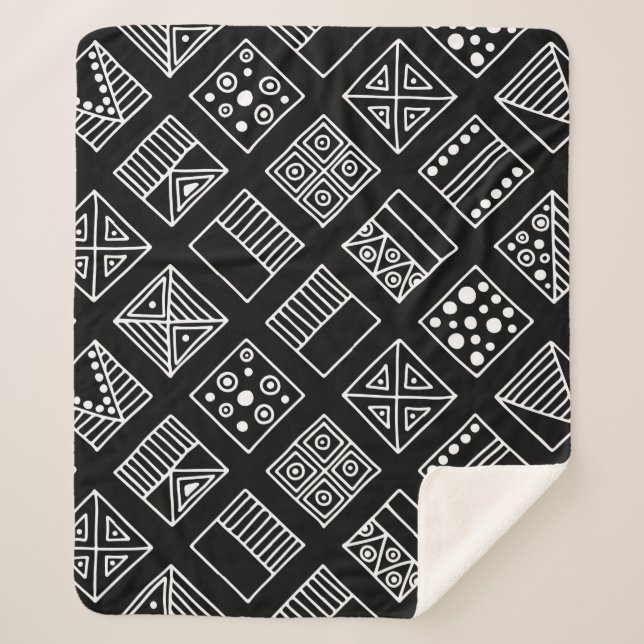 Couverture Sherpa Arrière - plan géométrique noir et blanc avec main (Devant)