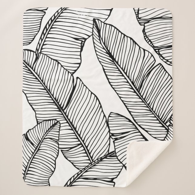 Couverture Sherpa Arrière - plan motif de feuille de bananier sans c (Devant)