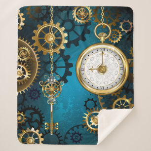 Couverture Sherpa Arrière - plan turquoise à vapeur avec engrenages