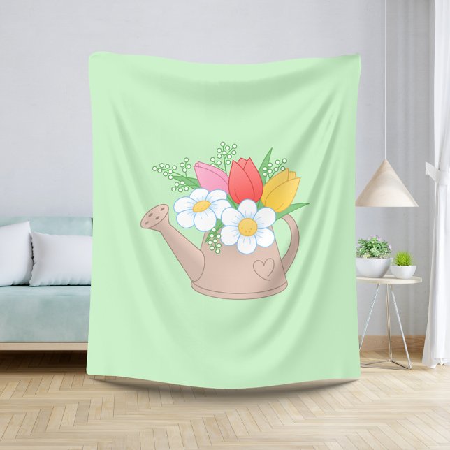 Couverture Sherpa Arrosage de jardin avec fleurs sur vert (Créateur téléchargé)