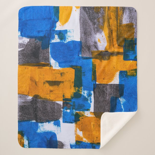 Couverture Sherpa Art abstrait bleu, orange et gris (Devant)
