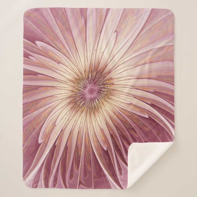 Couverture Sherpa Art Abstrait Fractal Fleur & Tons de Bourgogne (Devant)