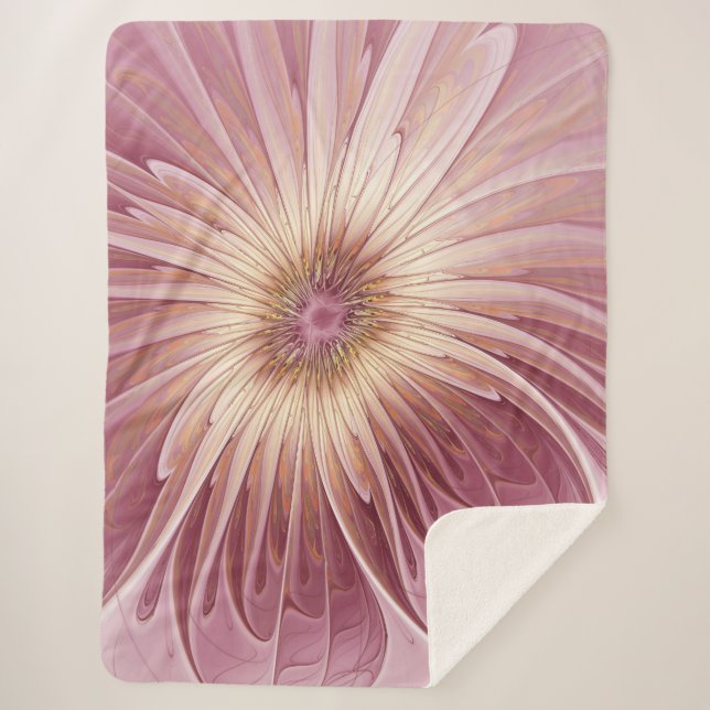 Couverture Sherpa Art Abstrait Fractal Fleur & Tons de Bourgogne (Devant)